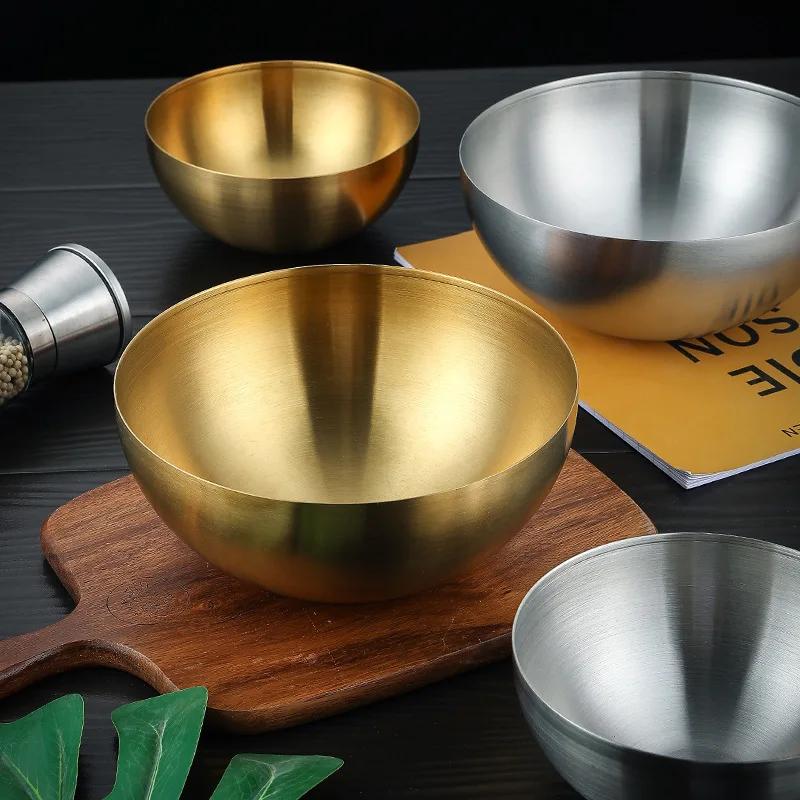 20cm Stainless Steel Gold And Silver Salad Bowl Rice Noodles Lamian Noodles Bowl Kitchen Tableware Food Container