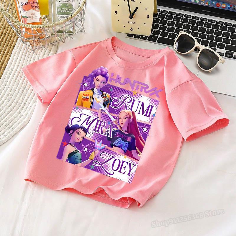 Dětské oblečení, KPop tričko Demon Hunters s kresleným potiskem, Harajuku trička pro děti, dárek pro filmové fanoušky 2025, bavlněná trička na léto