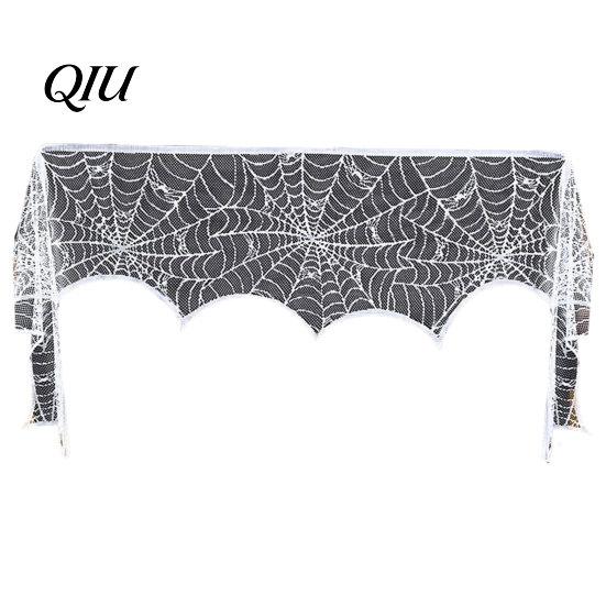Sexy Halloween Table Cover Door Curtain, Lace Spider Web Fireplace Cover, Scary Skeleton Witch Party Set Bat Print Window Drapes for Home Indoor Decor