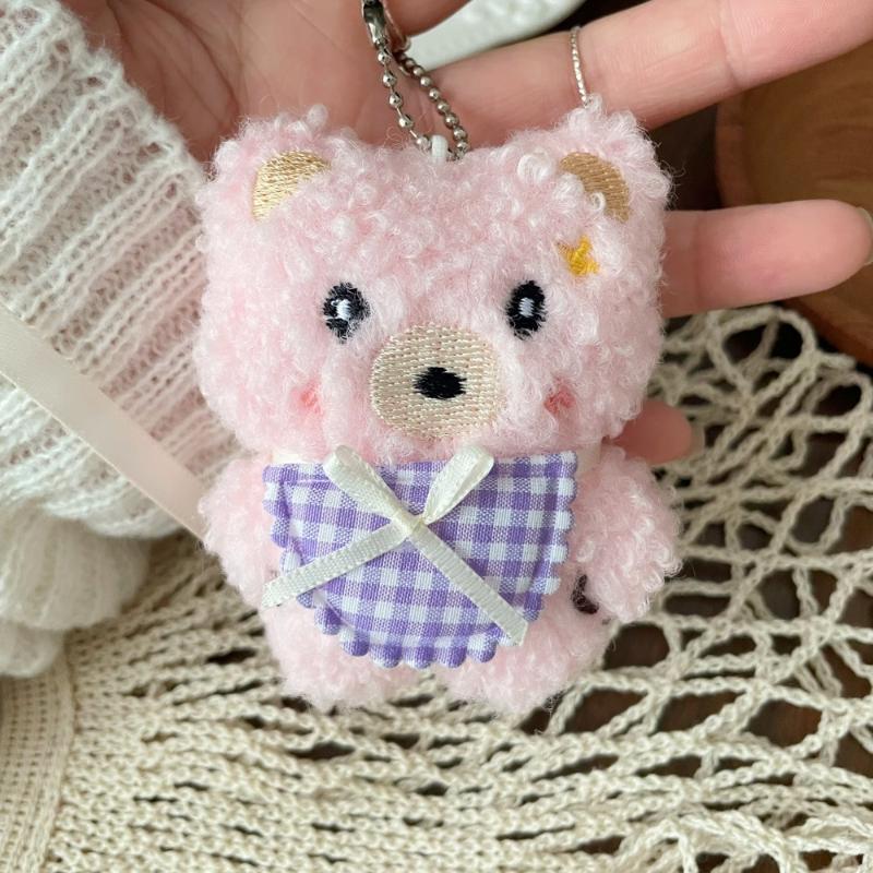 Soft Fluffy Plush Sheep Keychains Cute Embroidery Fruit Bow Design Great For Backpack Decor Gifts For Kids And Friends