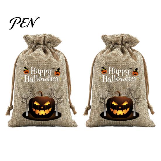 Reusable Gift Packaging 2Pcs Halloween Pumpkin Drawstring Bags for Candy Treats, Retro Burlap Small Storage Candies Trick or Treat Bags, Portable