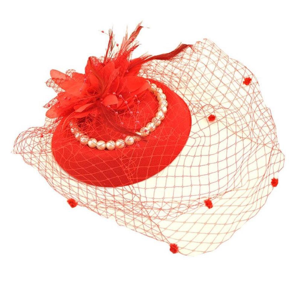 New Elegant Bridal Headwear Vintage Pearl Flower Wedding Veil Hat Temperament Mesh Pillbox Hats For Women