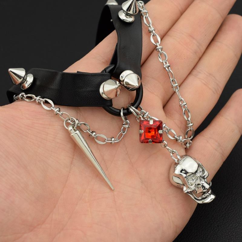 Meier Skull Leather Collar Y2k Heavy Industry Chocker Necklace Neck Chain Subculture Clavicle Chain