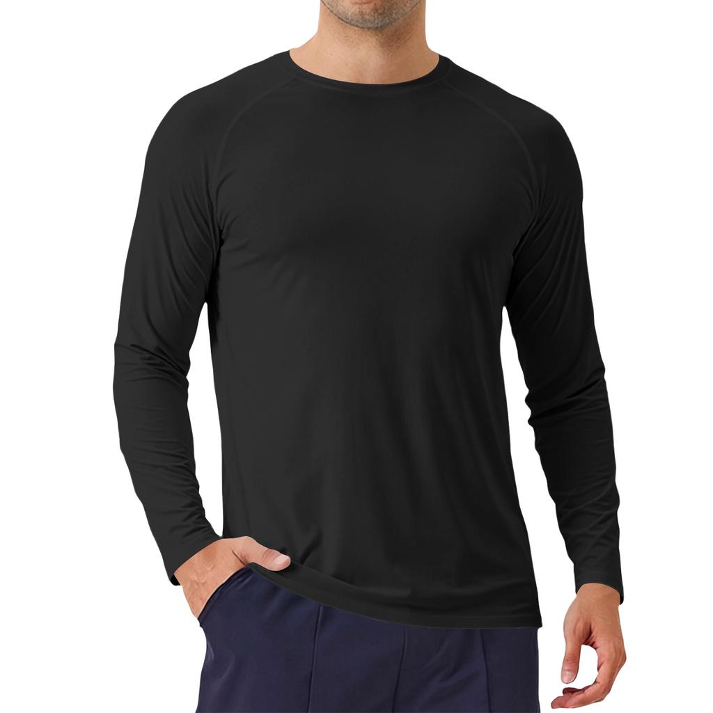 Men's Long Sleeve Athletic T Shirt Lightweight Quick Dry Crew Neck Casual Sports Tee for Outdoor Gym Running Training