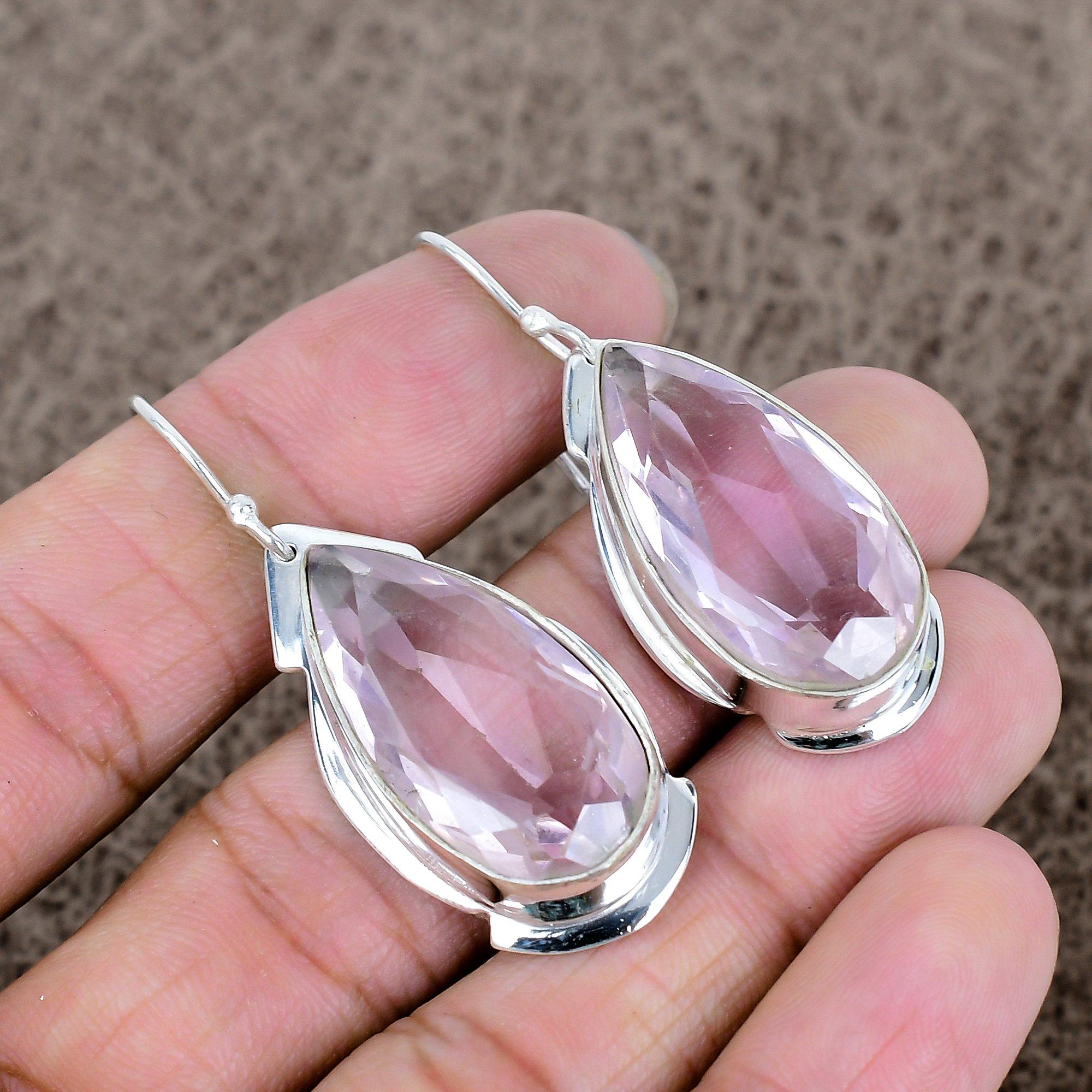 

Білий Топаз Дорогоцінний Камінь Ручна Робота Срібло 925 Проби Ювелірна Сережка 2.05 KKG-618