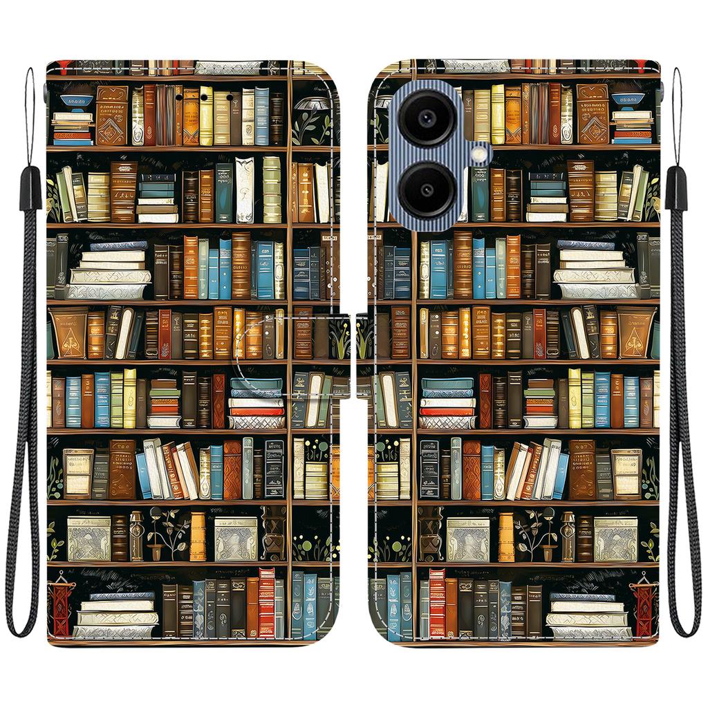 Husă tip flip din piele PU lucrată manual pentru Samsung Galaxy A07 (A075F/A075M)- Husă Antiderapantă Antishock cu Curea de Mână și Designuri Pisică Inimă/Trandafir