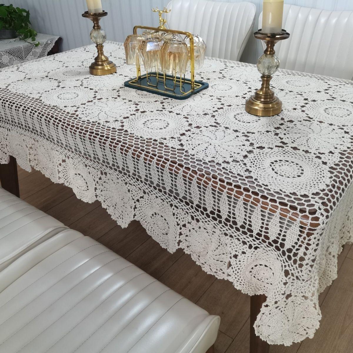

Вязаная крючком скатерть ручной работы из чистого хлопка, бежевое кружево, выдолбленная настольная крышка Changliu Su, украшение для дома, пылезащитная ткань 1pcs