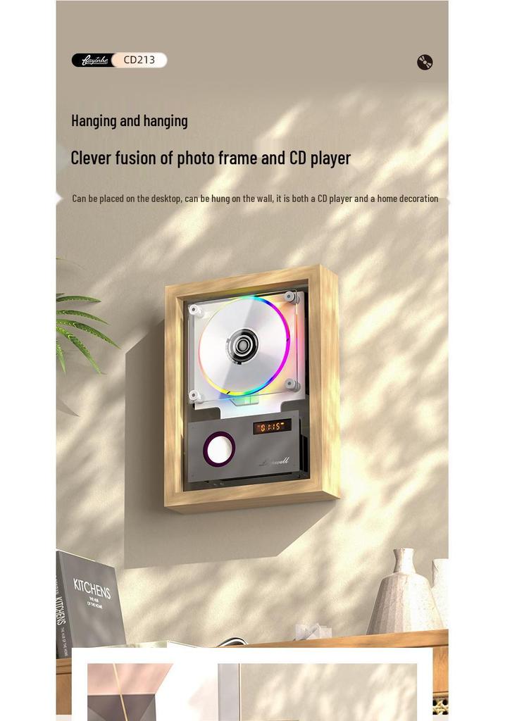Reproductor de CD Bluetooth de Acrílico Transparente Montado en Pared con Marco de Fotos y Ventosa Magnética
