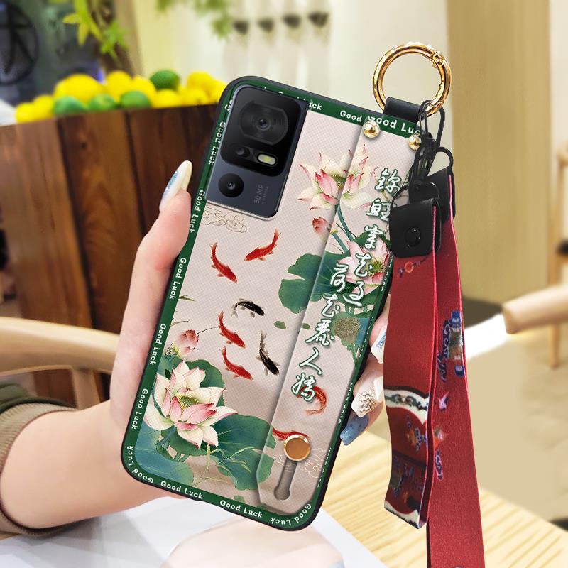 Durable Phone Holder Phone Case For TCL 40SE/T610K Silicone Dirt-resistant Wristband Chinese style Anti-knock Ring