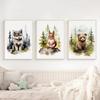 Watercolor Woodland Baby Animal Forest Bear Deer Fox Owl Wolf Poster Canvas Painting Nursery Wall Art Home Decoration