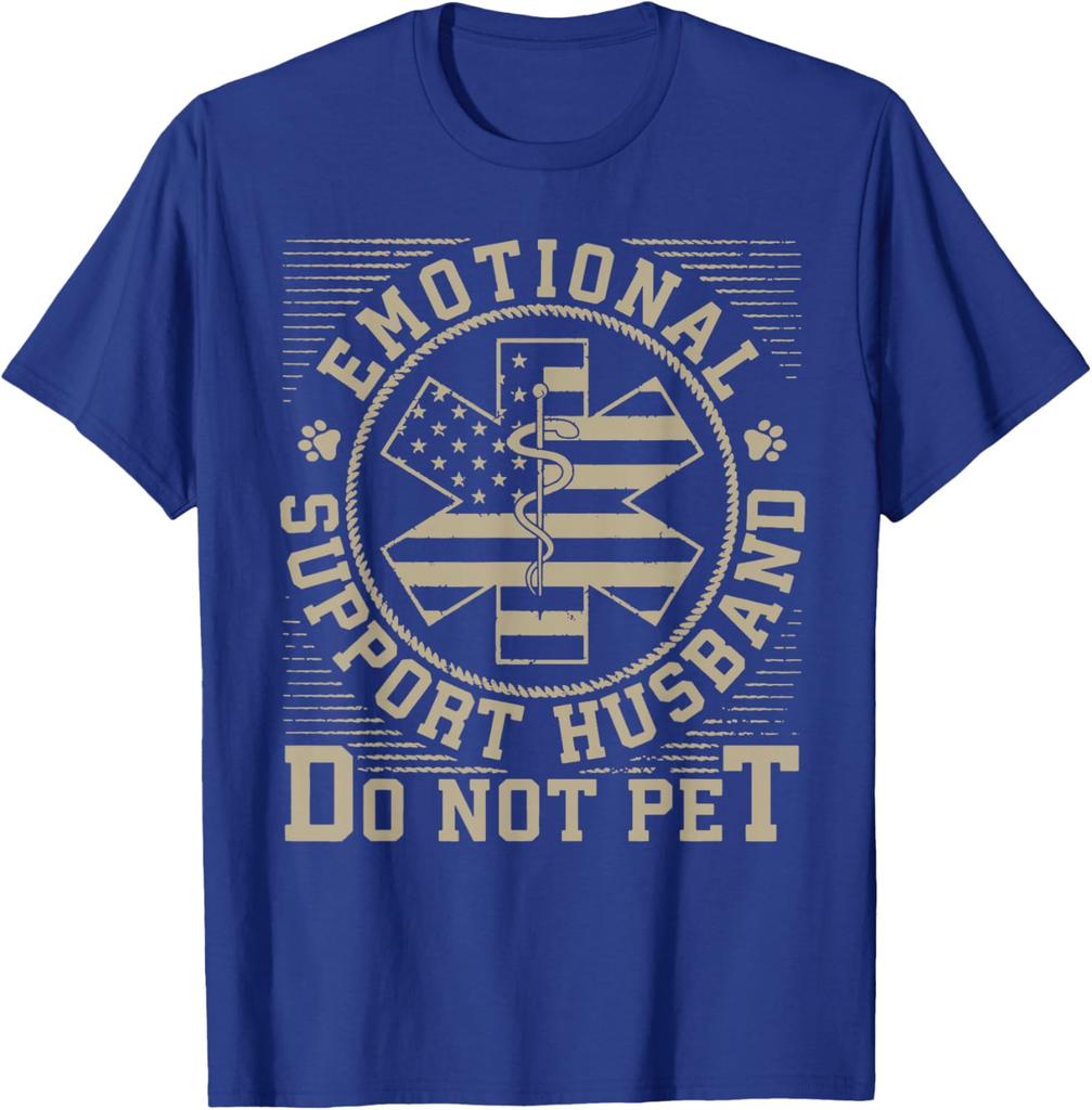 Emotional Support Husband Do Not Pet EMS Star TShirt Casual Mens Graphic Tee