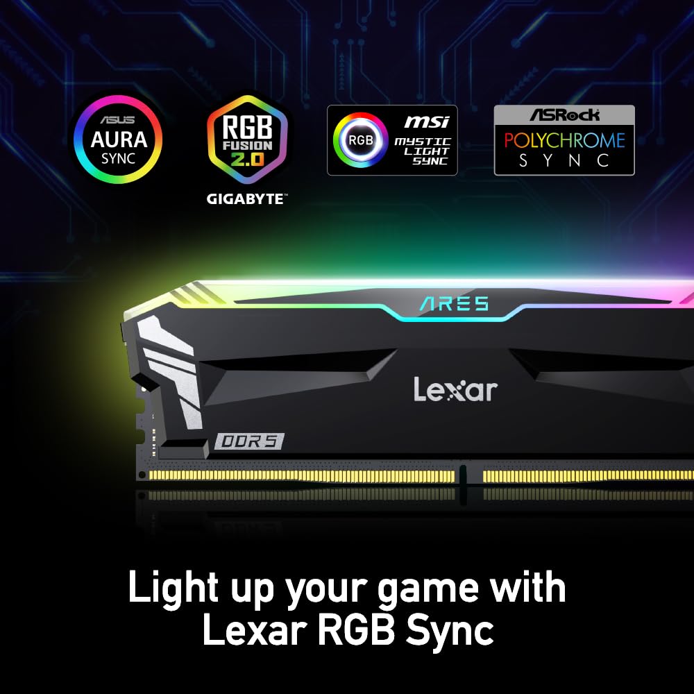 Lexar 32GB ARES RGB DDR5 RAM CL30 Desktop-Speicher AMD Expo und Intel XMP Schwarz (2 x 16 GB) 6000MT/s 1.35V - 3.0, (LD5BU016G-R6000GDLA).