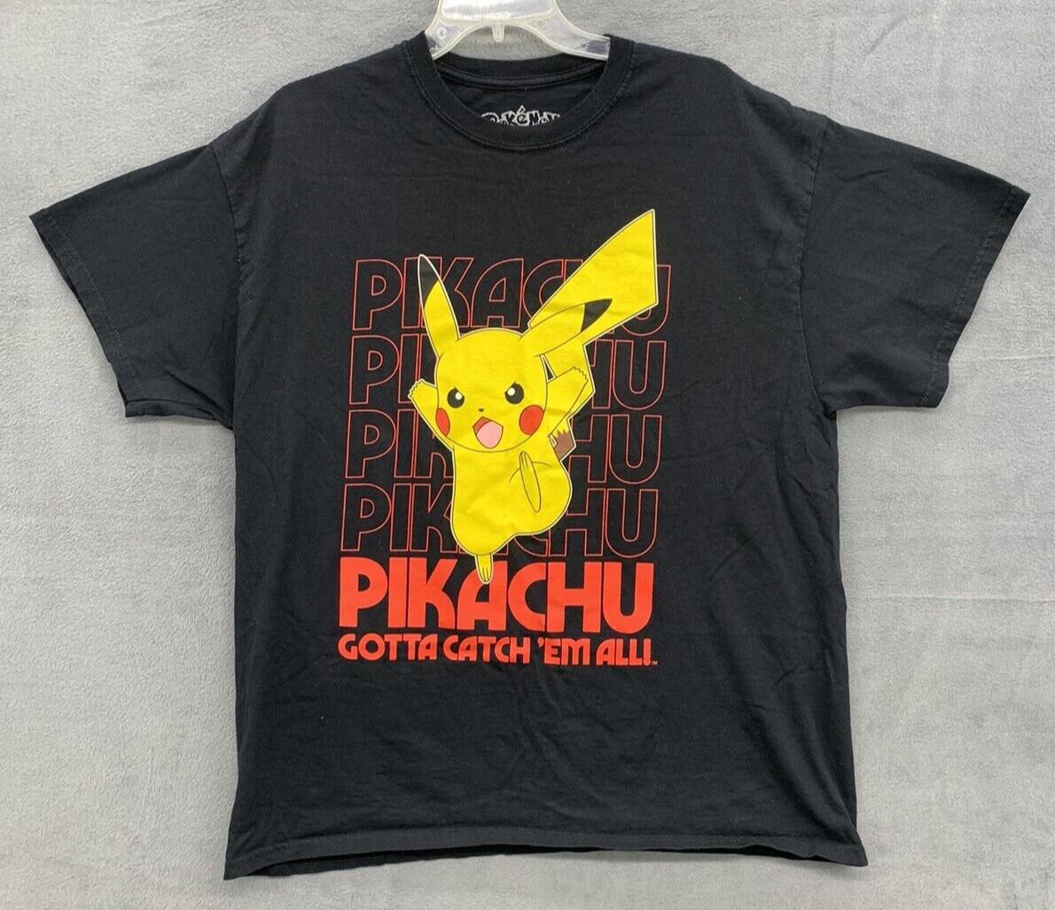 Pokemon Pikachu Mens Size XL “Gotta catch them all” T Shirt Black Short Sleeve 2XL