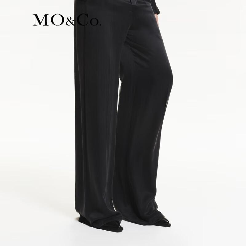MO&Co. High-Waisted Silk Blend Wide-Leg Casual Pants