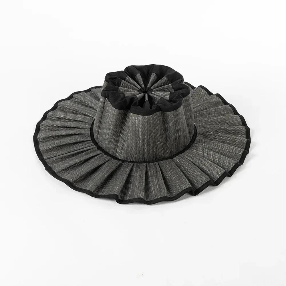 Y2K Parent-Child Summer Reversible Pleated Sun Hats for Women Casual Straw Hat Outdoor Beach Shade Straps Lady Gorras Para Mujer