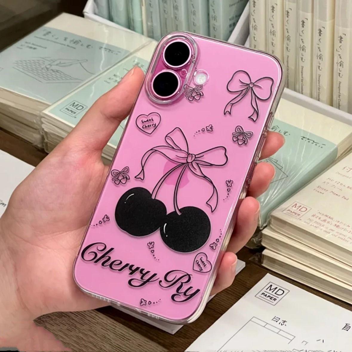 

Black Cherry Cartoon Phone Case for 15/16 Pro Max iPhone 12 Pro