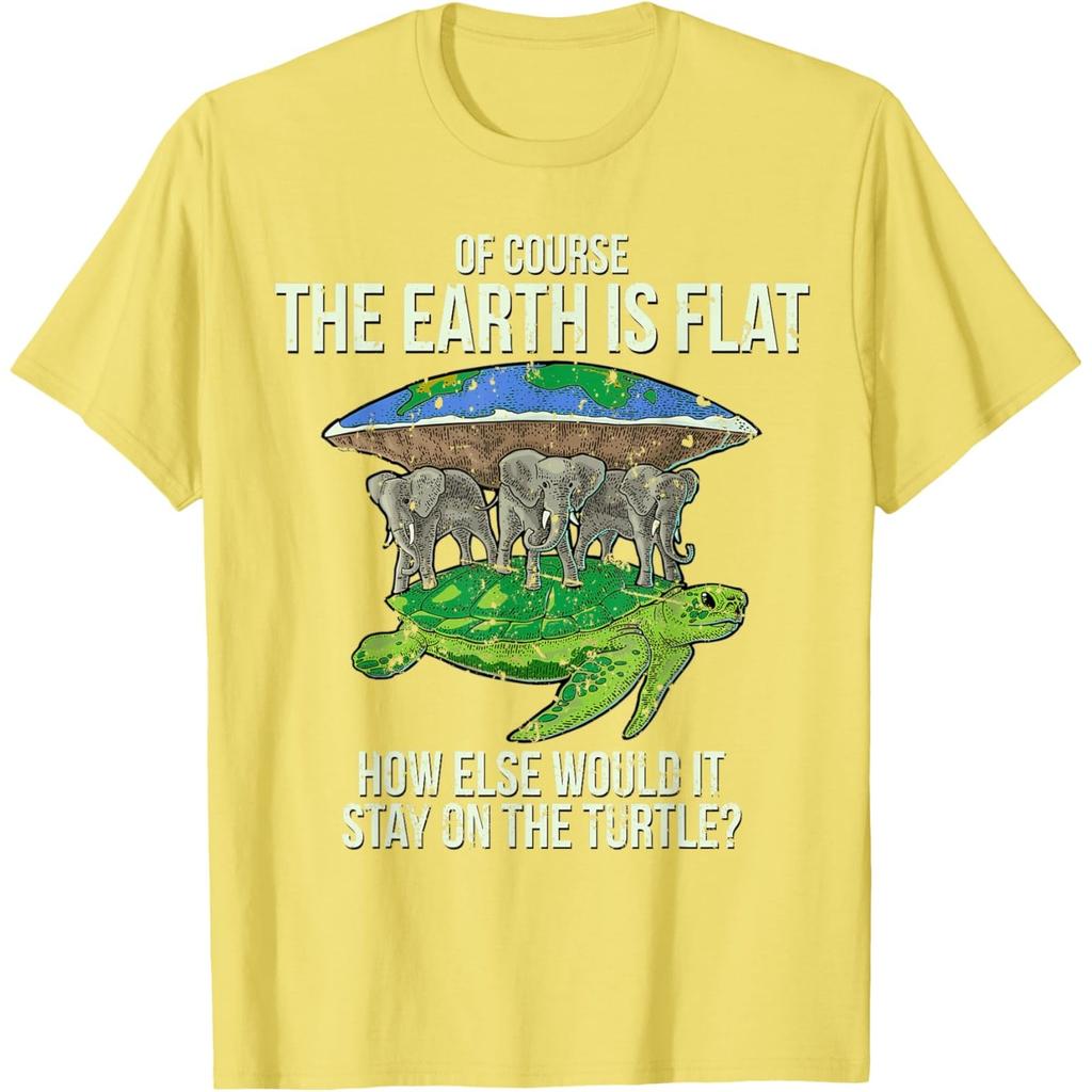Flat Earth On Turtle And Elephants Graphic Tee Funny Conspiracy Theory T-Shirt Casual Cotton Short Sleeve