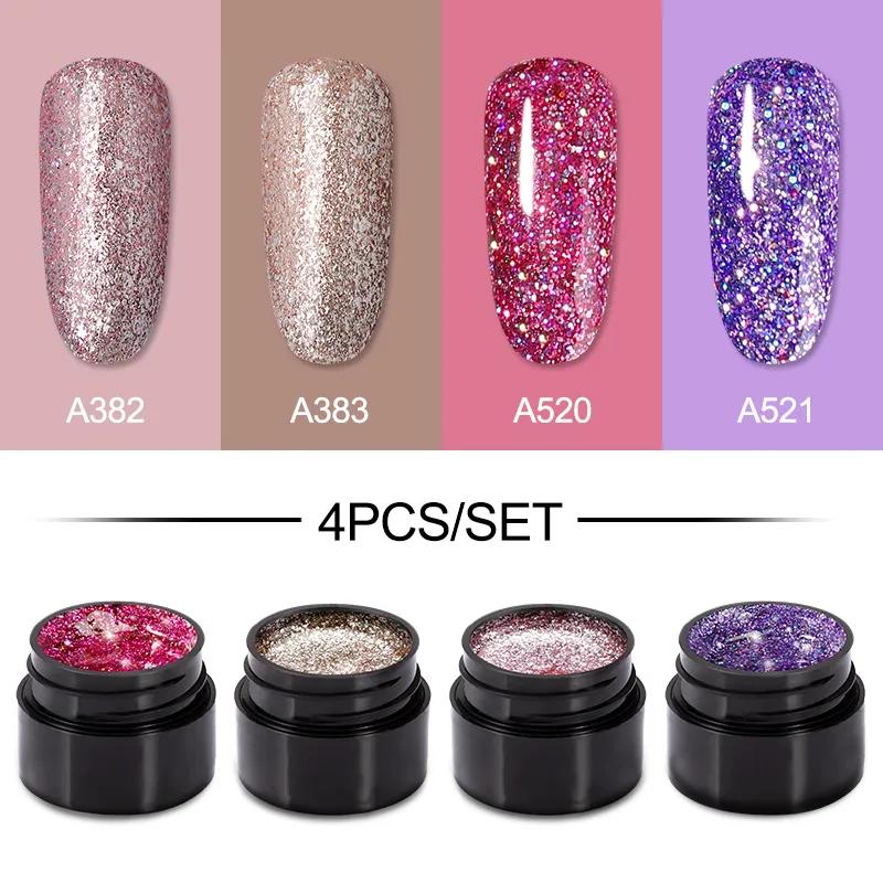 ROSALIND 4PCS Gel Nail Polish Lot Set Glitter Nail Gel Polish Soak Off UV Nail Polish Gel Set