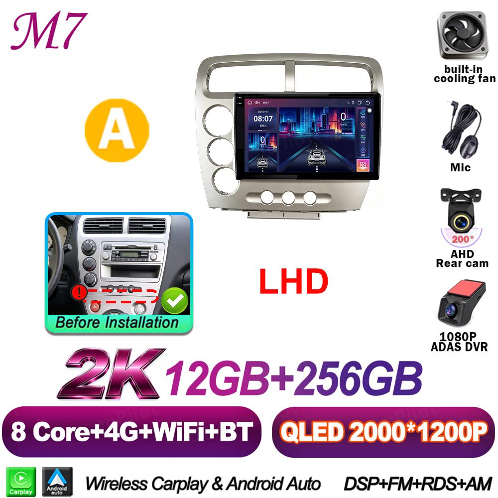 Android 16 For HONDA Civic EP3 2000-2005 Car Radio Stereo Head Unit Multimedia Video Player GPS Navigation 2K QLED 9 Inch 8 Core