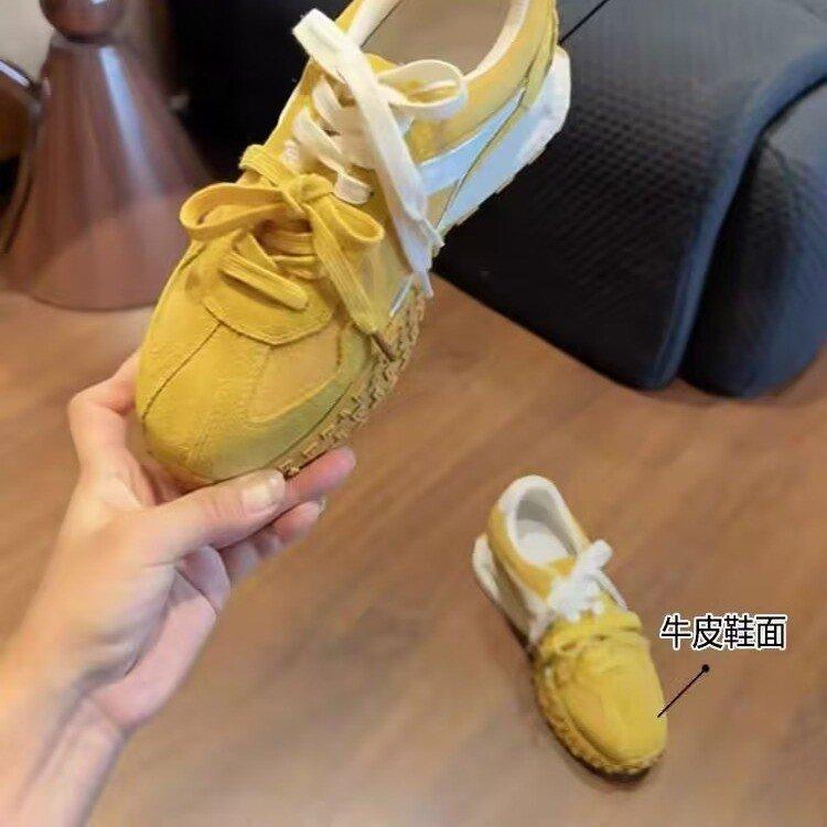 Raspberry Pink Inner Height Increase Forrest Gump Shoes Women's 2025 New Small Platform German Training Shoes Spring and Autumn Fashion Casual Shoes
