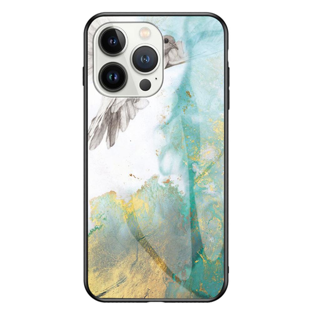 For iPhone 16 Pro Case Marble Pattern Tempered Glass+PC+TPU Protective Phone Cover