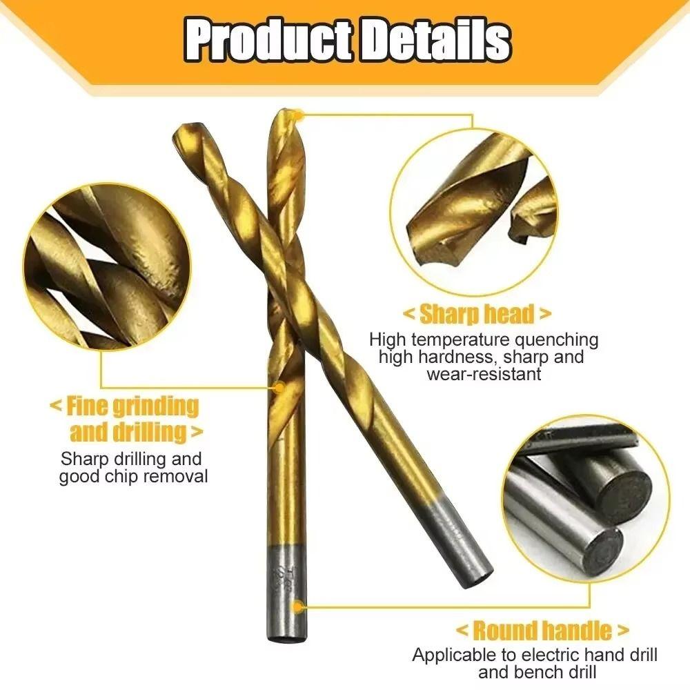 50Pcs Ti-plated Straight Shank Drill Universal Titanium Coated Drill Bits Durable Twist Drill Bit