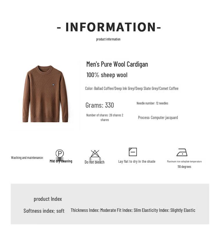 Hengyuanxiang Men's 100% Wool Round Neck Knitted Sweater 112810