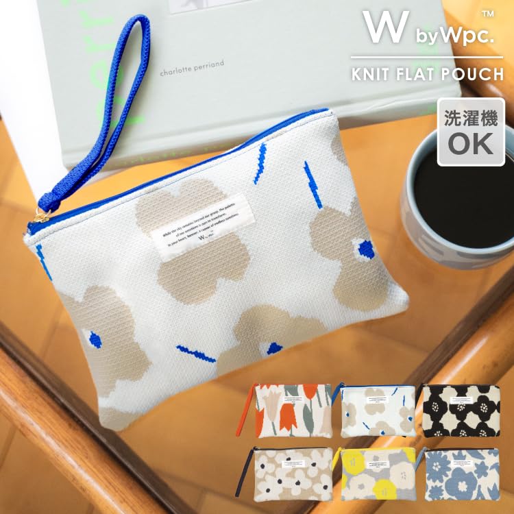 Patterns Knitted Flat Pouch Flower and Bird Blue Machine Washable Floral Pattern Stylish Cute Cosmetic Pouch Small Item Case Commuting to Work or