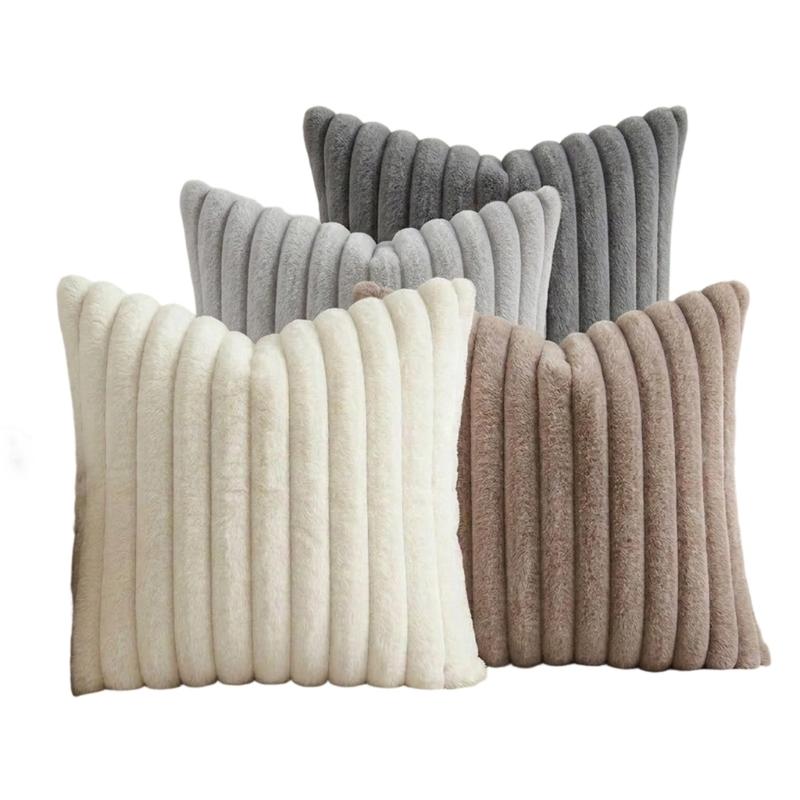 Guest Room Pillowcase Set of 4, 45 x 45 cm with Ribbed Front and Smooth Reverse for Sofa Line Indoor Seating Use