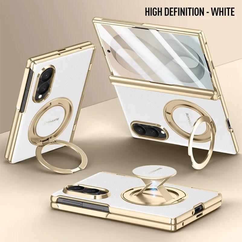 Supporto Magnetico Metallico con Cinturino da Polso Custodia per Telefono 2-in-1 per Samsung Galaxy Z Fold 8 Fold8 Ultra Copertura Anteriore in Pelle Schermo in Vetro
