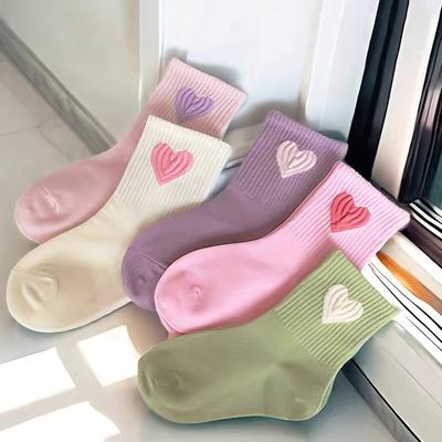5 Paar Mädchensocken Klein Frisch Mittelwaden Socken Frühling und Herbst Liebe Ausländische Atmosphäre Hundert mit Sportsocken