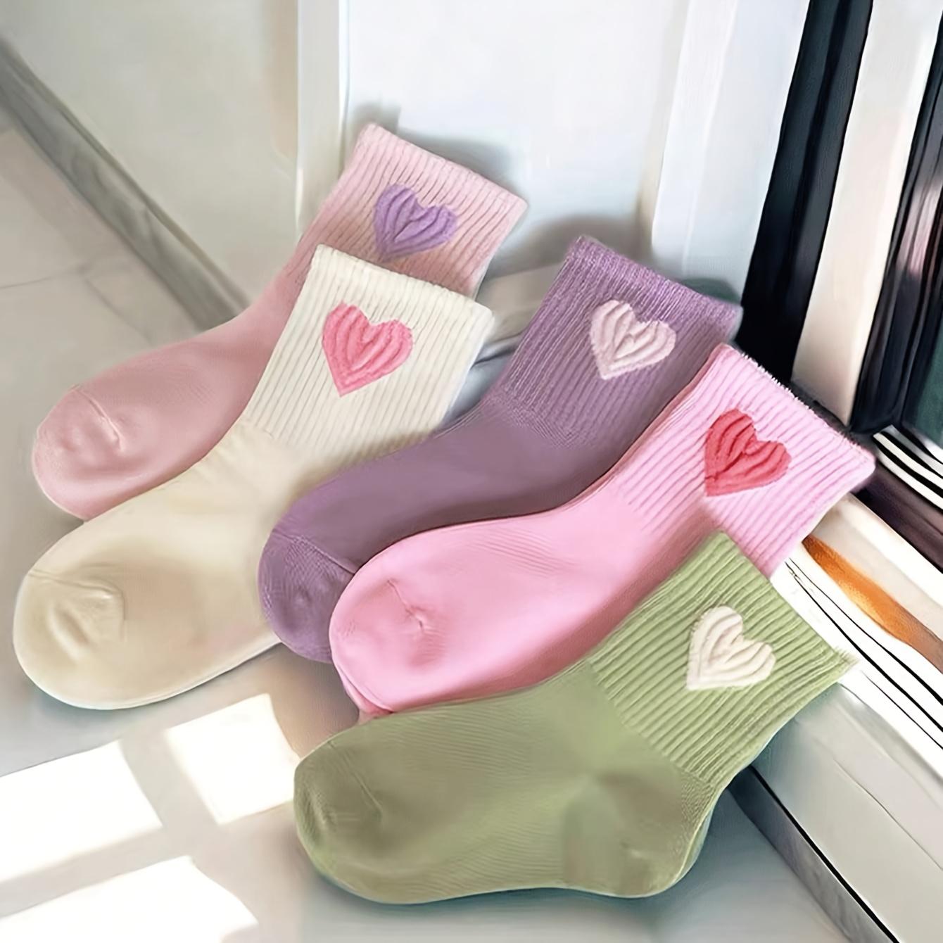 

5 Pairs Girl s Socks Small Fresh Mid-calf Socks Spring and Fall Love Foreign Atmosphere Hundred with Sports Socks L разноцветный