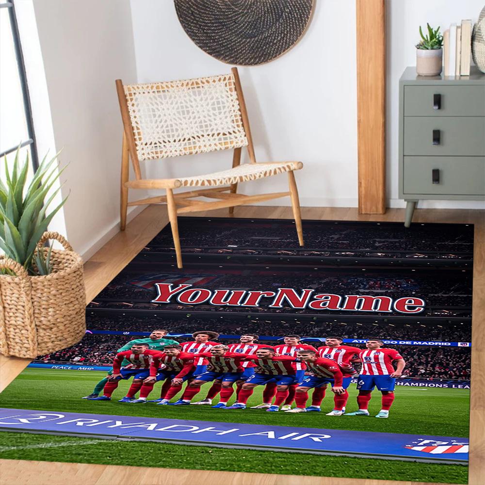 Atletico Madrid Customize Your Name Area Rug Perfect for Outdoor Study room Bedrooms Entryway Anti-slip Rug Anime Office Decor Best for Christmas