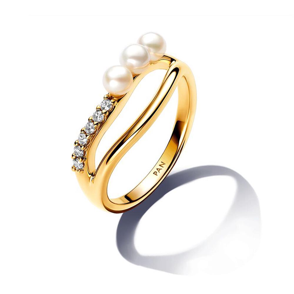 Panjia Dora White Copper-Plated Silver Love Pearl Ring: Irregular Design Valentine's Gift for Her
