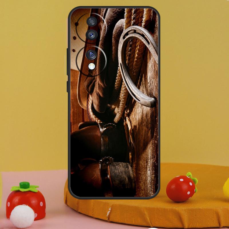 Cowboy Cowgirl Stiefel Sporen Hut Etui Für Honor 200 Pro X9c X9a X8a X7a X6a X7 X8 X9 X8b X9b 50 70 90 Magic 5 6 Lite Hülle