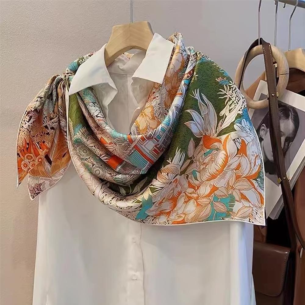 Bysifa|New Green Real Silk Scarf Femmes Foulard Fashion Luxury  100% Silk Scarves Shawls Fall Winter Long Scarves Hijabs