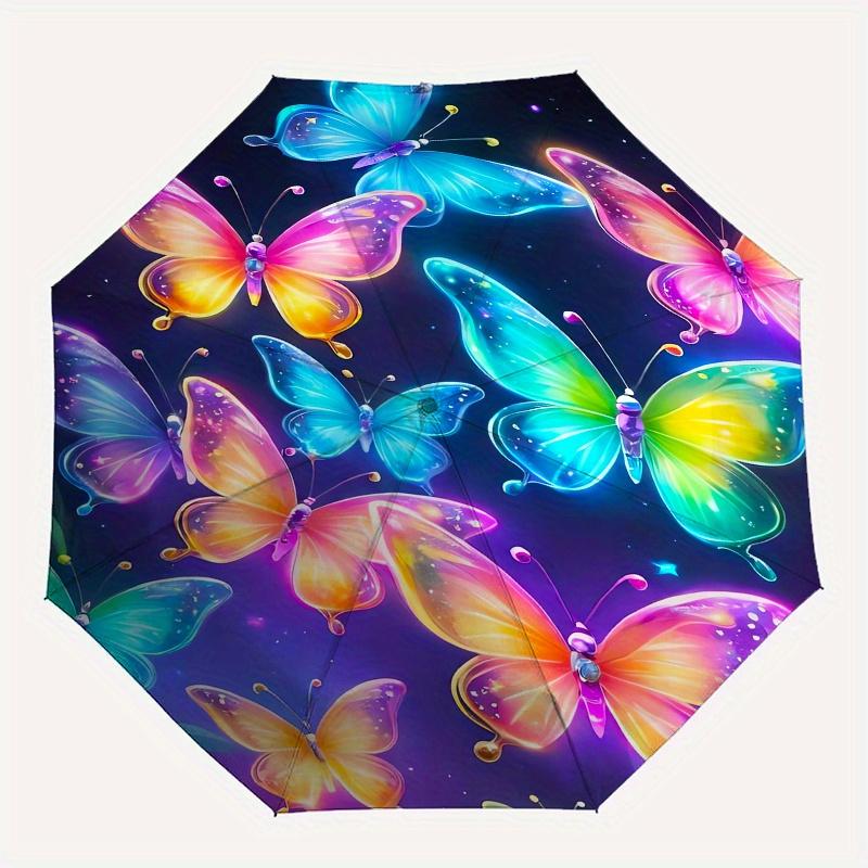 Paraguas Plegable Automático de 8 Varillas Tema Mariposa Fantasía, Diseño Compacto y Portátil, Un Regalo Perfecto para Cumpleaños, Navidad o Negocios