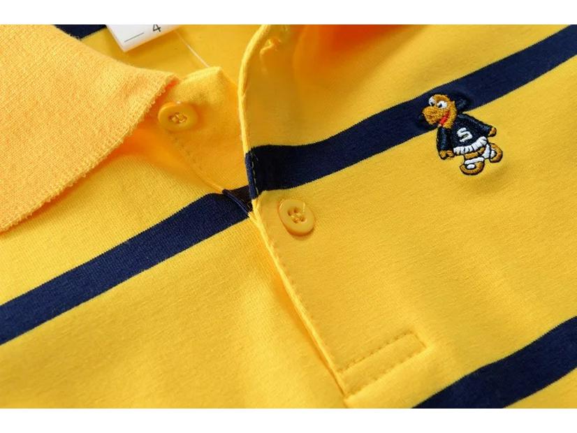 Kids' Korean-Style Striped Cotton Polo T-Shirt, Short-Sleeved for Ages 0-15