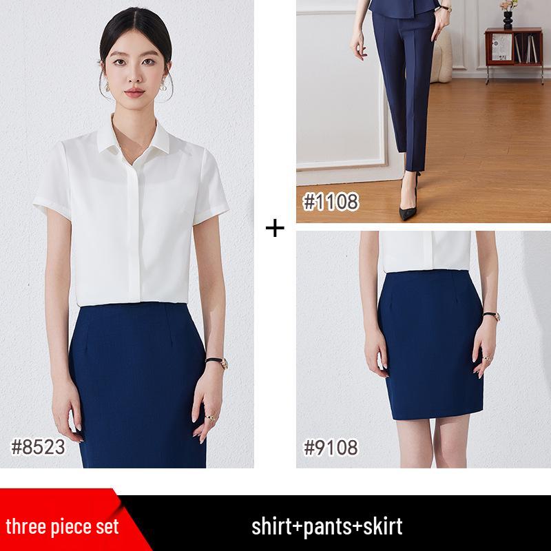 Elegant Summer Short Sleeve Skirt Suit - 2025 Professional Formal Business Workwear Set for Civil Servants