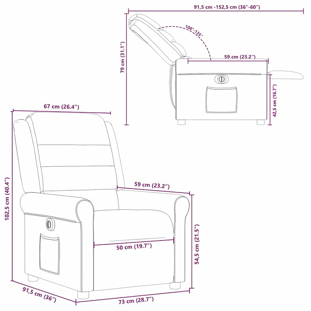 Electric Recliner Chair Brown Fabric