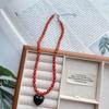 2026 New Color Beaded Chain Resin Heart Pendant Necklace For Women Girls Trendy Clavicle Chain Delicate Jewelry Gift