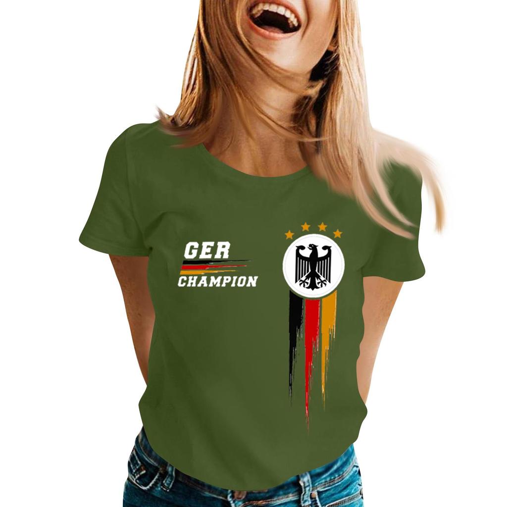 Women’s Casual Crewneck Short Sleeve Pullover T Shirt with Letter Print and Graphic Design for Sports and Everyday Wear