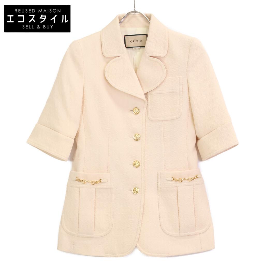 Gucci 643288 21AW Ivory Wool 100% Horsepit Gold Button Short Sleeve Jacket Jacket 36 IvoryUsed