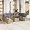 VidaXL 10-Piece Garden Dining Set with Poly Rattan and Acacia Cushions Beige 3350102