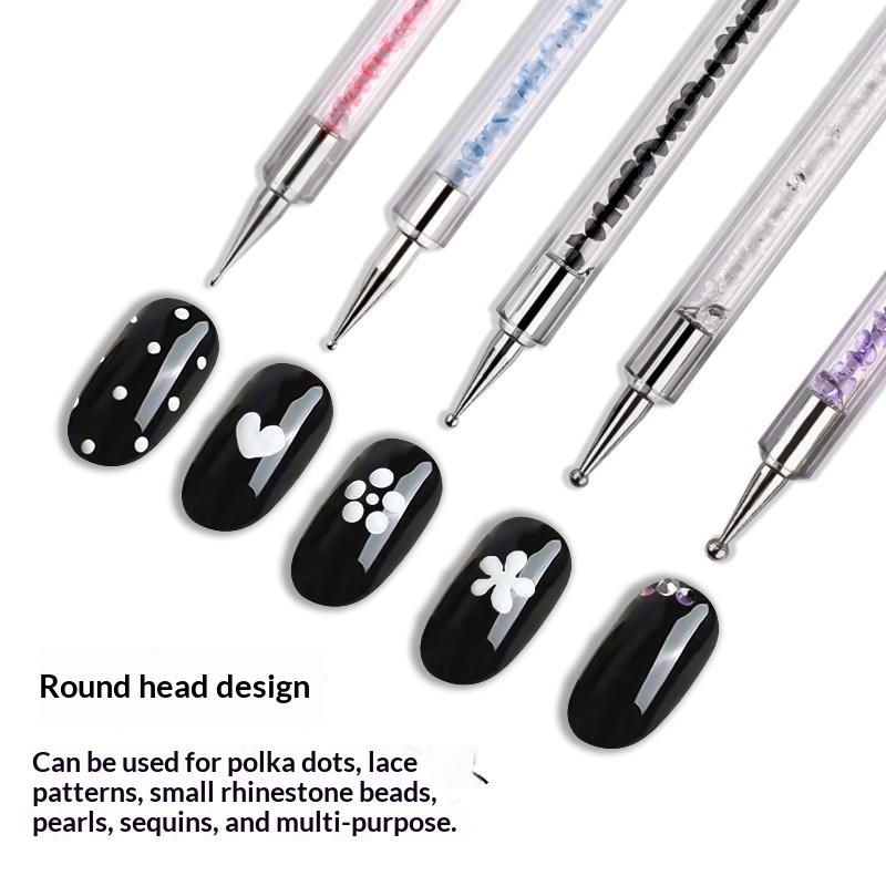 5Pcs Multifunctional Nail Art Tool Set Stripe Liner Brush Dotting Tool Rhinestone Picker for Nail Design DIY