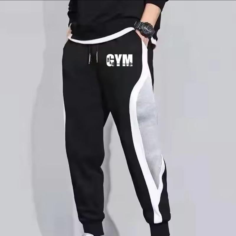 Herenmode Print Casual Broek Heren Outdoor Trekkoord Sport Loszittende Jogging Patchwork Hardlooptraining Fleece Joggingbroek