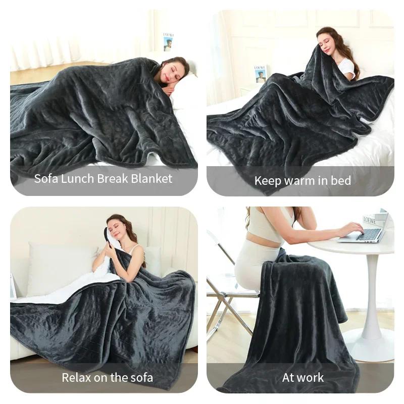 80x140cm Electric Blanket Flannel Blanket Heated Throw Blanket Mattress Winter Machine Washable Temperature Control Warmer