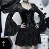 GlowGirl Halloween Gothic Damenkleid Langarm Hohe Taille Kleider Neue Goth Ästhetik 90er Egirl Sexy Schlank Party Club Kleid