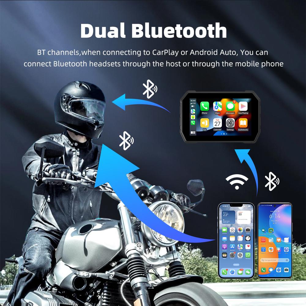 5inch Moto Wireless CarPlay Android Auto Motorcycle GPS Navigation Display Screen Motorbike Bluetooth 5.0 Multimedia Player Waterproof