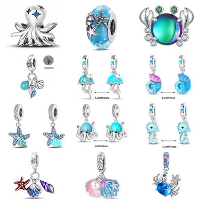Copper Accessories Crab Luminous Jellyfish Shell Dangle Charm Bead Fit Original Pan Bracelet Women Diy Jewelry